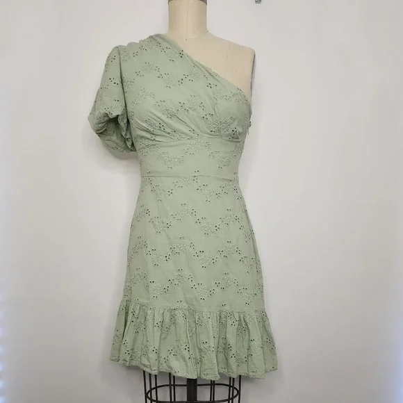 Urban Outfitters | Dresses | Urban Outfitters Asymmetric Dress Small Eyelet  Sage Green Cotton | Poshmark